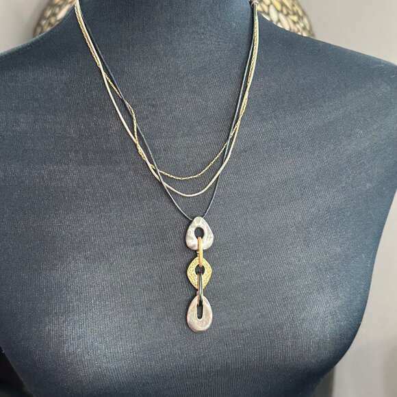 Chico's Necklace Jewlery Statement 20" Adjustable Silver Gold Tone Y Drop Cord - Picture 8 of 9